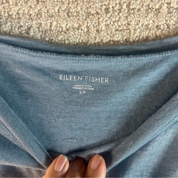 Eileen Fisher Slate Blue Short Sleeve Top Organic Linen Size Small Oversized - Picture 3 of 6